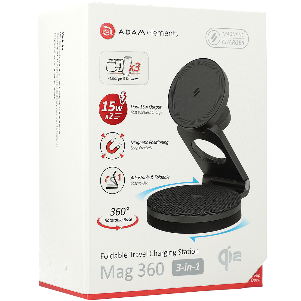 Magnetyczna stacja ładująca 3w1 Adam Elements Mag 360, Qi2 15W, czarna 